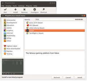 Screenshot of PlayOnLinux installing Steam
